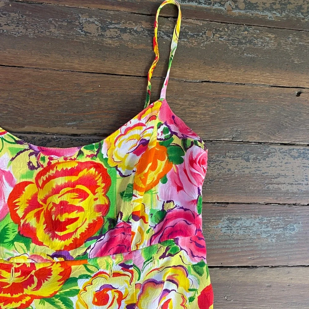 Jams World Vibrant Floral Sundress Slip Mini Dress Made in Hawaii - Sz XS 🧡🎀 - Picture 12 of 13
